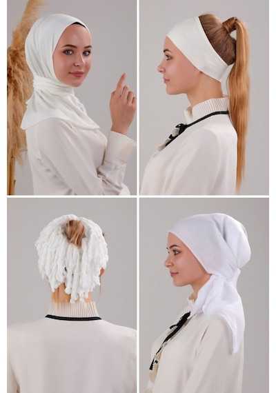 Melodi Scarf Kadın Tesettür Şal Bone İç Başörtüsü Topuz Tokası Seti Beyaz Beyaz Melodi Scarf Kadın Tesettür Şal Bone İç Başörtüsü Topuz Tokası Seti Beyaz Beyaz