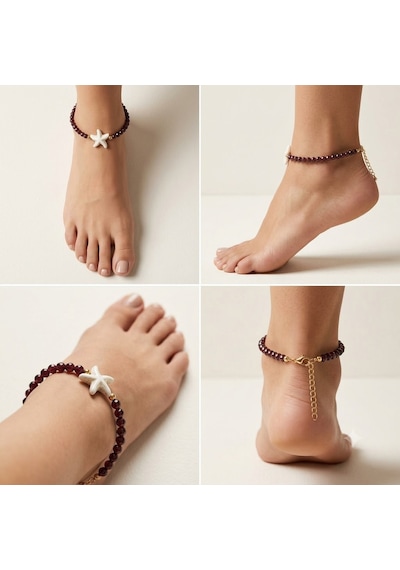 Parlak Yıldız Figürlü Bordo Halhal - Minimalist Tasarım Zincir Bijuteri Halhal Laci