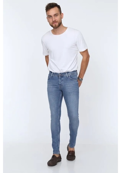 Digital Jeans Erkek Slim Fit Dar Kesim Dar Paça Kot Panto Açık Mavi Açık Gri