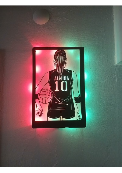 Kişiye Özel Voleybolcu Kız Led Işıklı Duvar Dekoru & Gece Lambası 40x25 Cm