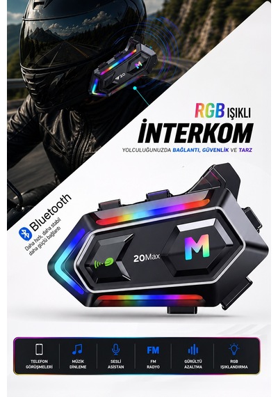 Rgb Işıklı Bluetooth 5.3 Interkom - Su Geçirmez Müzik Çalar Motosiklet Kask İçi Kulaklık Intercom
