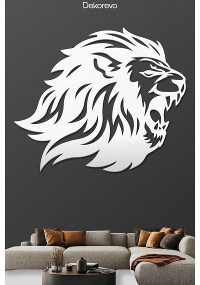 Yırtıcı Aslan Metal Duvar Tablosu - Metal Duvar Sanatı - Beyaz - 40 X 50 Cm