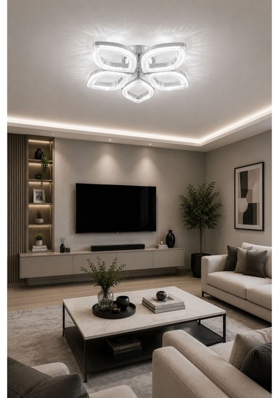 Yonca Model Beyaz Kumandalı 5"li Ledli 3 Renk Modu Kristal Salon Mutfak Yatak Çocuk Odası Avize