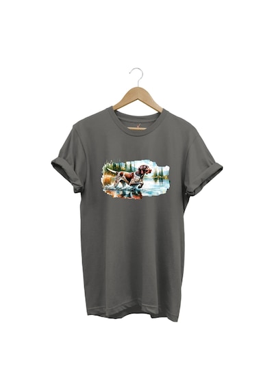 Avcılık Hunting Av Köpeği Baskılı %100 Pamuk Regular Fit T-shirt Gri