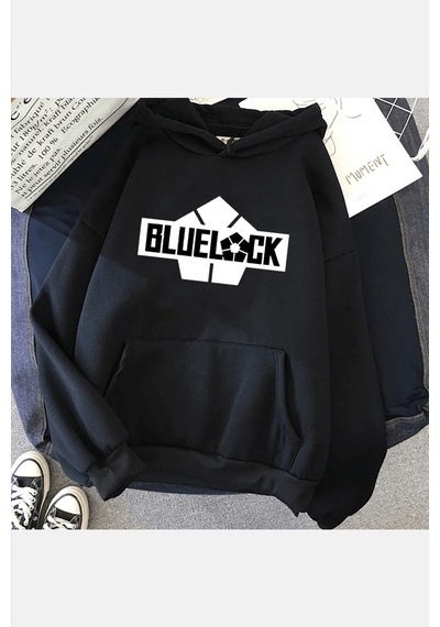 Blue Lock Siyah Kapşonlu Sweatshirt