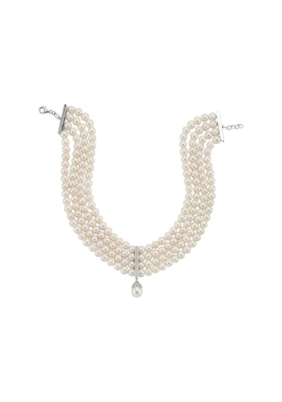 6,5 Mm Choker Zirkon Taşlı Doğal İnci Kolye Gold
