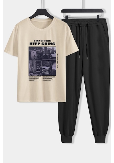 Uyguntarz Unisex Keep Going 2'li Eşofman Takımı Bej