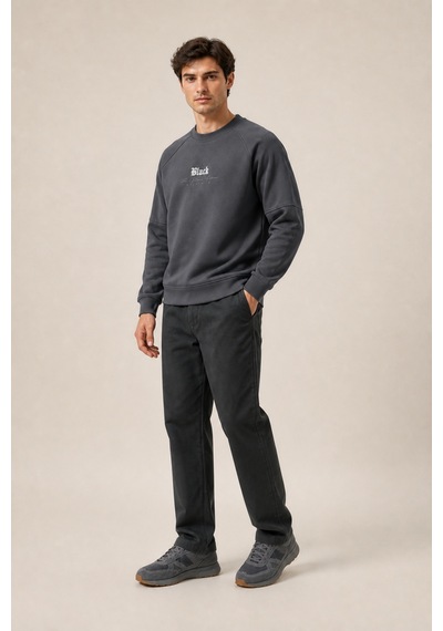 Redline Black Yeni Sezon Erkek Kışlık Regular Fit Sweatshirt Pamuklu Antrasit