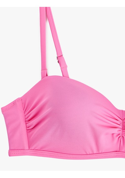 Koton Drape Detaylı Çıkarılabilir Askılı Straplez Bikini Üstü Pembe 6sak10009mm Gül