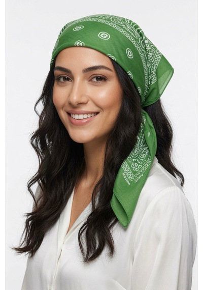 Mollycrush Unisex Yeşil Şal Desenli Fular Günlük Saç Aksesuarı, Boyunluk Ve Outdoor Bandana Yeşil