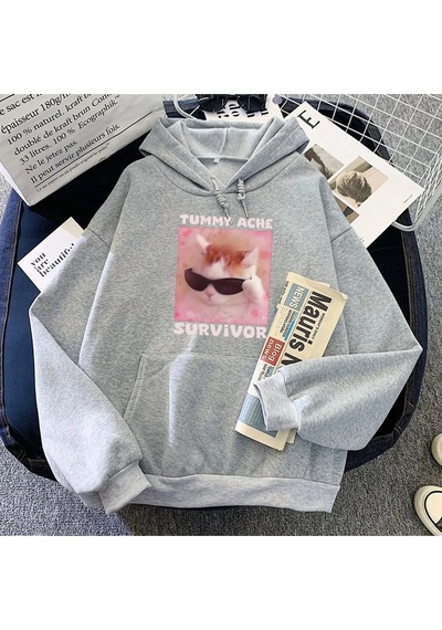 Startmore Gri Ben Bugünün Karın Ağrısı Hayatta Meme Kedi Hoodies Komik Karikatür Grafik U Uz Gri