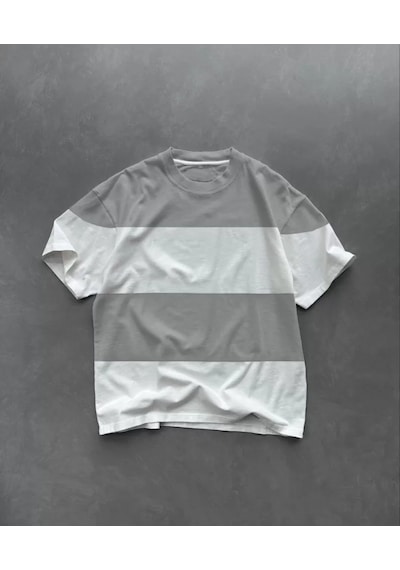 Nnstartshopping Unisex Bisiklet Yaka Parçalı T-shirt - Gri Gri