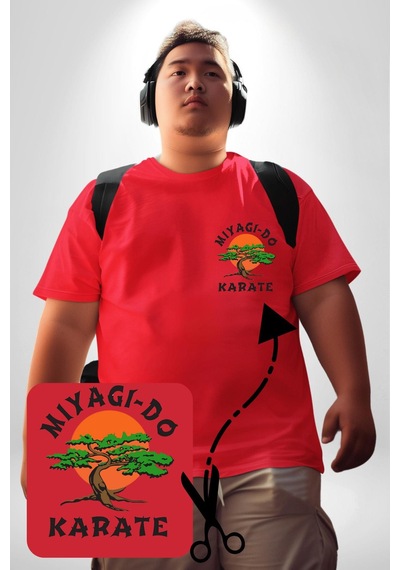 Angemiel Miyagi-do Karete Çocuk Logo Dizi Bonzai Ağaç Kırmızı Büyük Beden Kadın Basic Minimal Baskılı Tişört Kırmızı