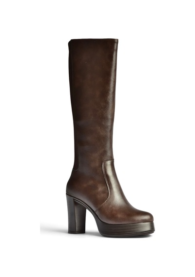 Fox Shoes Z996224509 Kahverengi Arkası Dalgıç Streç Kumaş Kalın Topuklu Kadın Çizme