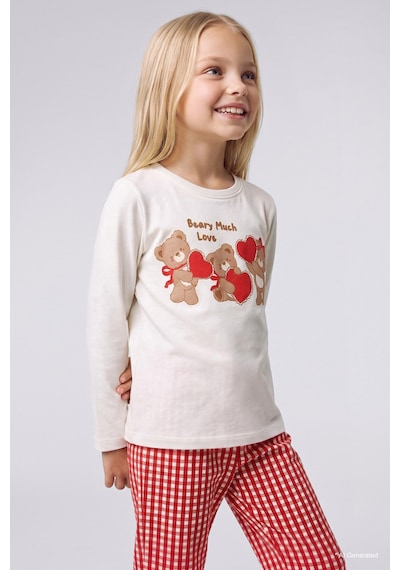 Defacto Ayıcık Baskılı Üst Pötikare Alt 2li Pijama Takımı Kız Bebek I1009a526wner105 Ekru-er105