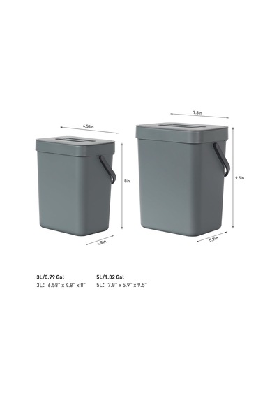 Pure Mini Duvara Monte Kapaklı Mutfak Çöp Kovası, Yiyecek Atıkları Caddesi, 1,32 Gall / 5 L Gri