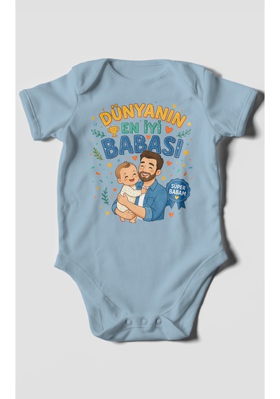 Morivokids Dünyanın En İyi Babası Kısa Kollu Bebek Body %100 Pamuk Bebe Mavisi