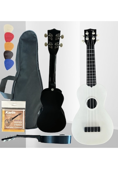 4 Telli Ukulele Beyaz Çanta Pena Tel