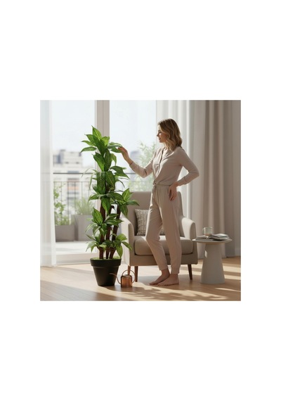 Yapay Dracaena 180 Cm - 3 Gövdeli Zebra Desenli Yapay Ağaç Siyah Plastik Saksı Çok Renkli