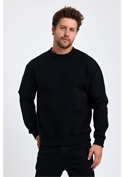 Tarz Cool Erkek Yumuşacık Kumaşlı Regular Fit Yuvarlak Yakalı Sweatshirt Siyah