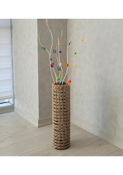 Hasır Örgü Vazo, 70 Cm, Doğal, Dekoratif Çiçeklik Diğer