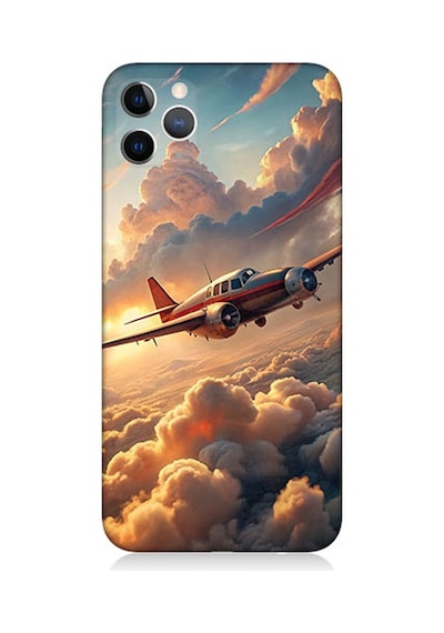 Apple Uyumlu iPhone 11 Pro Max Uyumlu Bulutlarda Uçak Desenli Silikon Kılıf -
