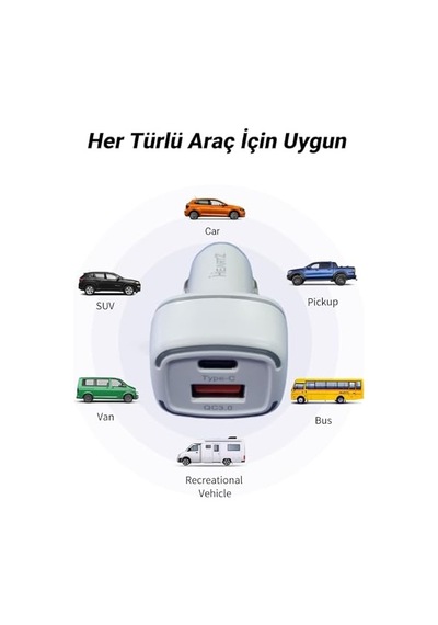 Cr01 Araç Şarj Adaptörü Dual Port Pd Araç Şarjı Yeni Nesil Pd + Standart Usb Ledli A Kalite Araç Şarj Başlık Fast Beyaz