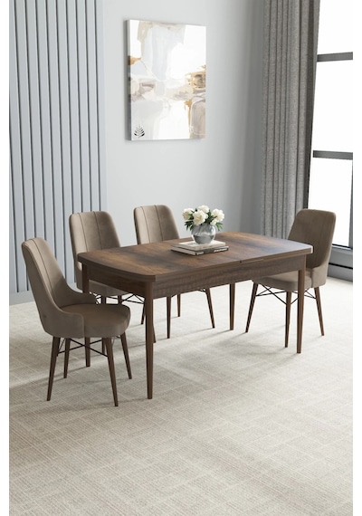 Zümra Serisi, Barok Ahşap Desen 80x132 Açılabilir Mdf Mutfak Masası Takımı 4 Adet Sandalye, Cappucino Zümra Serisi, Barok Ahşap Desen 80x132 Açılabilir Mdf Mutfak Masası Takımı 4 Adet Sandalye, Cappucino