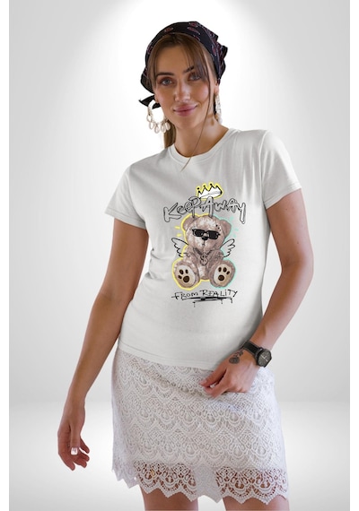Gerçeklikten Uzak Tutun Unisex Unisex Beyaz Organik Baskılı T-shirt Penye Yüksek Kalite Beyaz