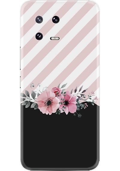 Xiaomi 13 Kılıf Resimli Desenli Baskılı Silikon Strip Pink Flowers 1396