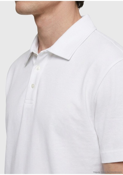 Ramsey Beyaz Düz Pamuk Karışımlı T-shirt