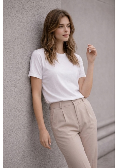 Bürke Erkek/Unisex Beyaz Renk %100 Pamuk Bisiklet Yaka Basic Tişört