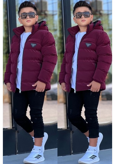Pina Kids Erkek Çocuk Çıkarılabilir Kapüşonlu Su Geçirmez Nova Kışlık Mont Km4012 Bordo