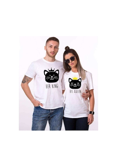 Tshirthane Cat King Cat Queen Sevgili Kombinleri Tshirt Kombini Beyaz