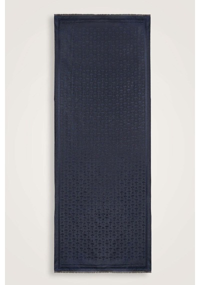 Imannoor Karanfil Monogram Koyu Mavi İpek Şal 68x200 Dark Blue