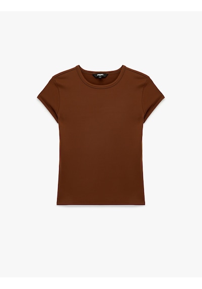 Koton Slim Fit Uzun Kollu Bisiklet Yaka Spor Tişört Kahverengi 6sak10148nk Kahve