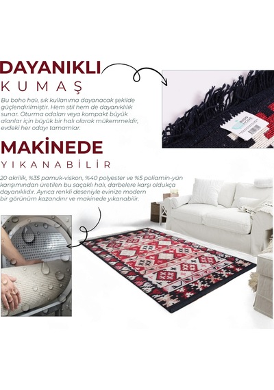 Bigghome Çift Taraflı Kilim, Makinede Yıkanabilir, Modern Desenli, 80 150 Cm, Sa1590a