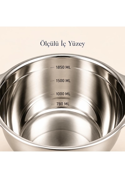 Paslanmaz Çelik 1850 Ml Ölçülü Kap 25 Cm, İç Ölçek Çizgili Büyük Boy Karıştırma Ve Hazırlık Kabı, Çift Yan Tutamaçlı Mutfak Ölçü Kabı Çok Renkli