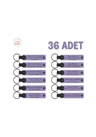 Yıl Sonu Veda Partisi İçin, 36'lı Set, Kişiselleştirilebilir Yazılı Anahtarlık, Mor Menekşe