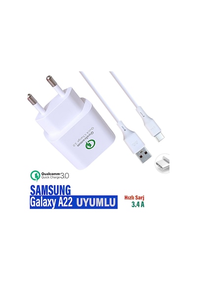 Samsung Uyumlu A22 Hızlı Şarj Cihazı Type C Adaptör 18w Ve Şarj Kablosu