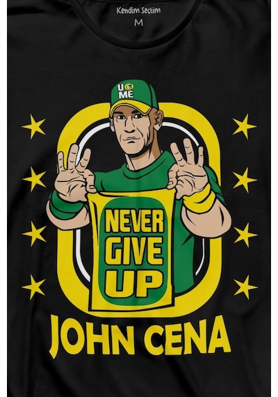 John Cena Wwe Logo Never Give Up Amerikan Güreşi Uzun Kollu Tişört Baskılı T-shirt 001