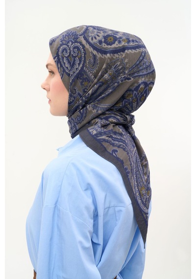 Silk Home Viskon Velora Eşarp Dört Mevsim Etro Desen Dumanlı Gri 90x90 Çok Renkli