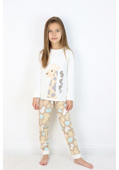 Kız Çocuk Orta Kalınlıkta Basic Baskılı Pijama Takımı Gri
