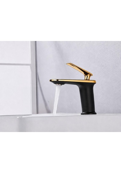 Forma Kısa Lavabo Bataryası Mat Sıyah-altın Mat Siyah-altın