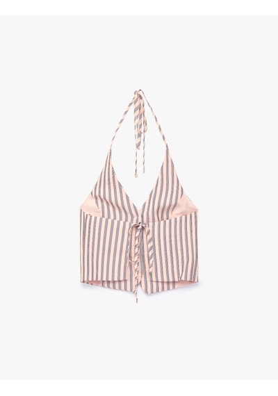 Koton Viskon Halter Yaka Çizgili Düğmeli Boyundan Bağlamalı Bluz Pembe Çizgili 6sal30034ıw Koton Viskon Halter Yaka Çizgili Düğmeli Boyundan Bağlamalı Bluz Pembe Çizgili 6sal30034ıw