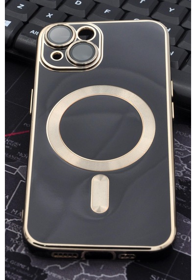 Apple Uyumlu iPhone 13 Magsafe Özellikli Lens Korumalı Renkli Kılıf Siyah