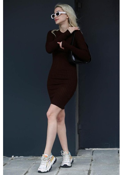 Madmext Kahverengi Bodycon Fitilli Mini Elbise Mg1710-kahverengi Kahverengi