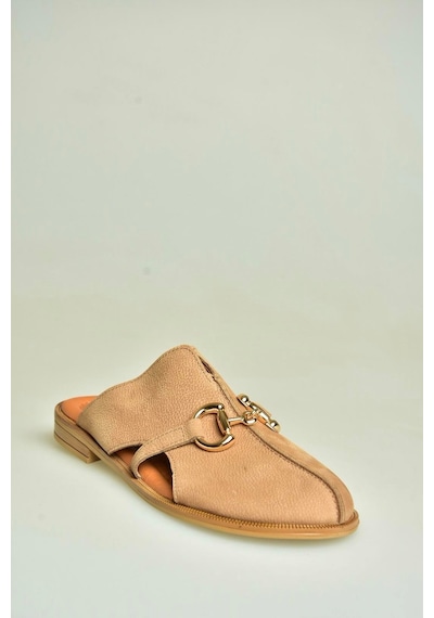Fox Shoes U944150403 Vizon Hakiki Deri Önü Kapalı Kadın Terlik Vizon-hakiki Deri