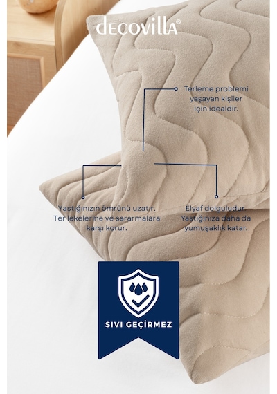 Micro Kapitone Yastık Alezi Sıvı Geçirmez 4 Lü Set Yastık Koruyucu 50x70 Bej
