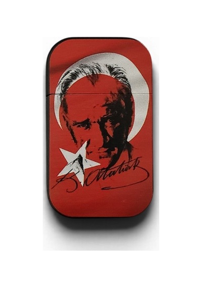 Mustafa Kemal Atatürk Portreli Ay Yıldız Motifli Kırmızı Metal Çakmak - Hediyelik Özel Seri Çok Renk